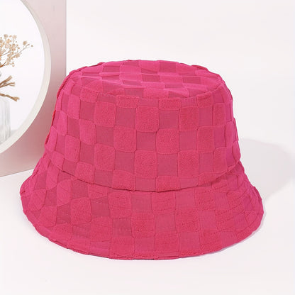 Plaid Embossed Bucket Hat Solid Color Trendy Casual Basin Hat Unisex Couple Fisherman Cap For Women Men
