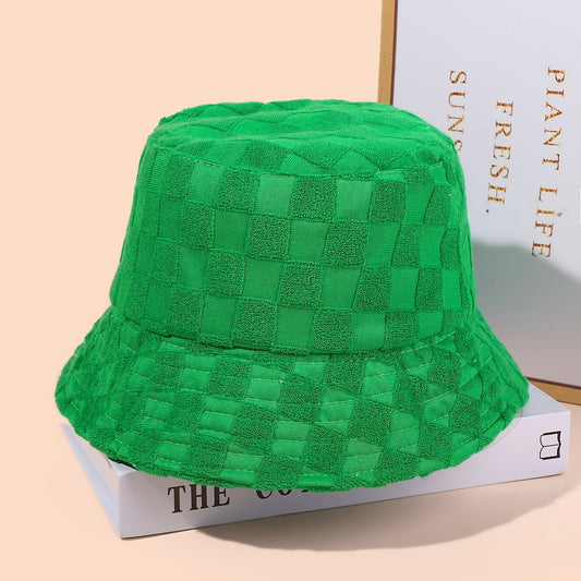 Plaid Embossed Bucket Hat Solid Color Trendy Casual Basin Hat Unisex Couple Fisherman Cap For Women Men