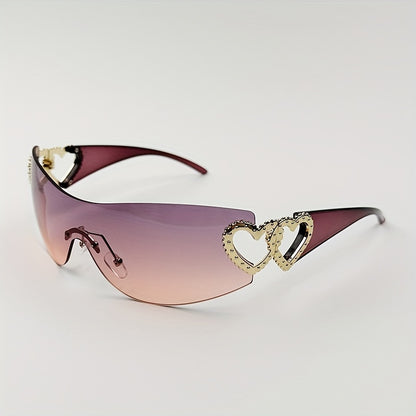 Y2K Wrap Around Fashion Sunglasses For Women Men One-piece Gradient Lens Glasses Heart Design Hollow Temple Eyewear sunglasses