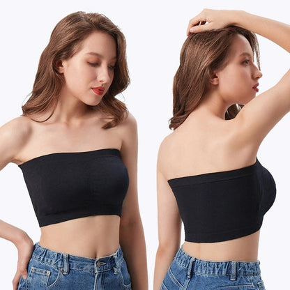 Plus Size Removable Padding Bandeau Bra, Women's Plus Non Underwire Double Layer Anti-glare Bra