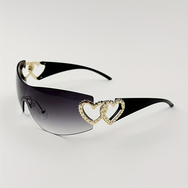 Y2K Wrap Around Fashion Sunglasses For Women Men One-piece Gradient Lens Glasses Heart Design Hollow Temple Eyewear sunglasses