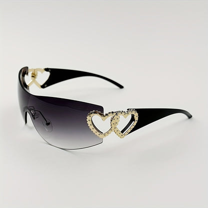 Y2K Wrap Around Fashion Sunglasses For Women Men One-piece Gradient Lens Glasses Heart Design Hollow Temple Eyewear sunglasses