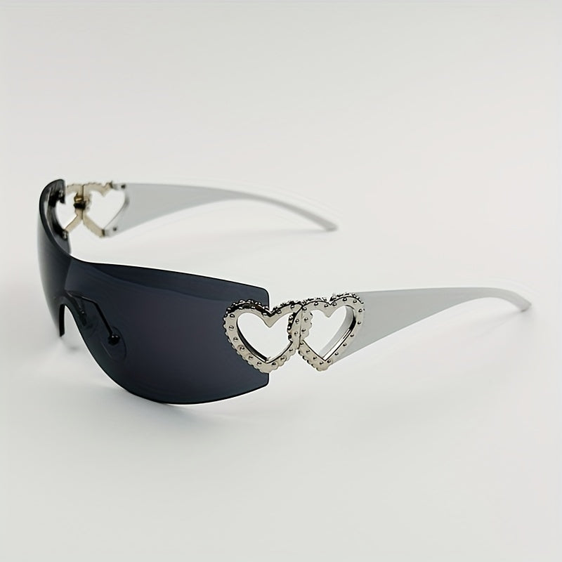 Y2K Wrap Around Fashion Sunglasses For Women Men One-piece Gradient Lens Glasses Heart Design Hollow Temple Eyewear sunglasses