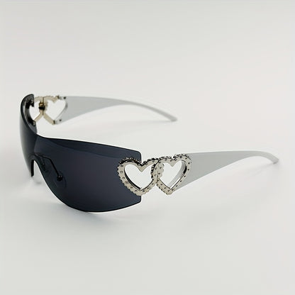 Y2K Wrap Around Fashion Sunglasses For Women Men One-piece Gradient Lens Glasses Heart Design Hollow Temple Eyewear sunglasses