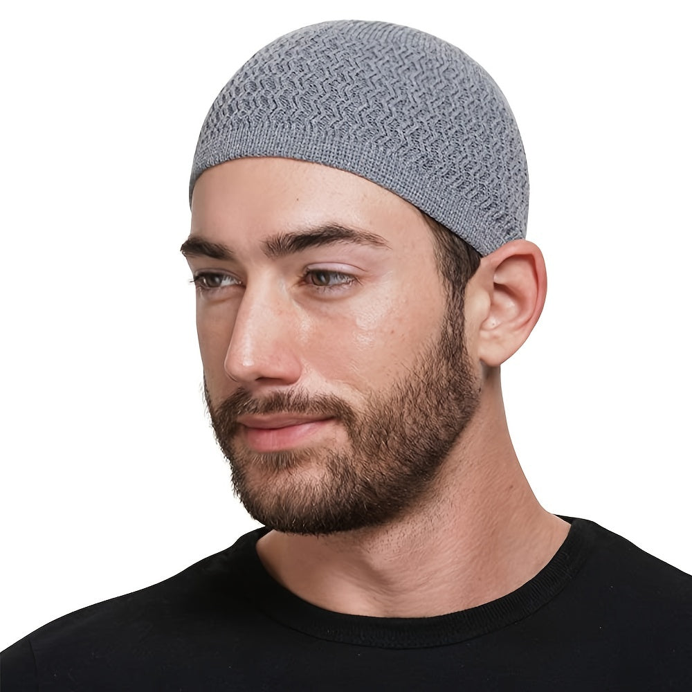 European And American Spring And Autumn Knitted Hat, Unisex Wavy Jacquard Unisex Dome Warm Beanie Cap, Muslim Pullover Knitted Hat, Ideal Choice For Gifts