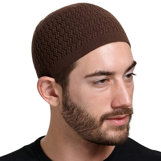 European And American Spring And Autumn Knitted Hat, Unisex Wavy Jacquard Unisex Dome Warm Beanie Cap, Muslim Pullover Knitted Hat, Ideal Choice For Gifts
