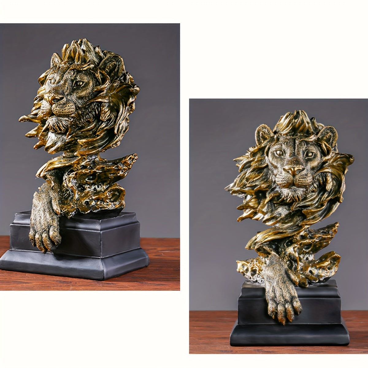 HF-830 Golden Resin Lion Statue King Of Beasts Figurine Lion Statues Home Decor Office Exquisite Decoration Collectibles For Men Room Decor For Men