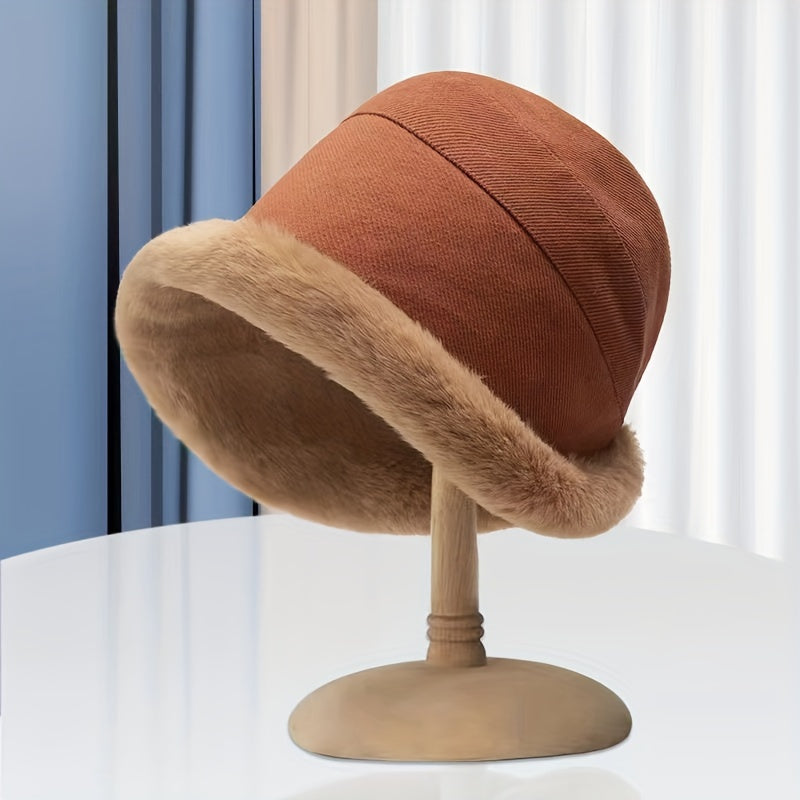 Thickened Faux Fur Winter Bucket Hat, Thermal Fisherman Warmer Hat with Ear Protection for Women, Xmas Gift
