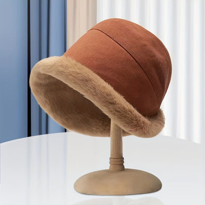 Thickened Faux Fur Winter Bucket Hat, Thermal Fisherman Warmer Hat with Ear Protection for Women, Xmas Gift