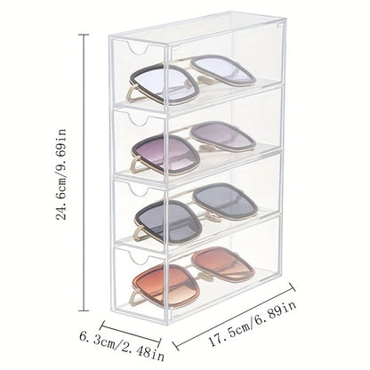 Transparent Desk Drawer Organizer for Sunglasses, Cosmetics, and Lipstick - Eyeglass Cases with Dust-proof Shelving for Storing Gifts, Accessories, and Makeup Essentials