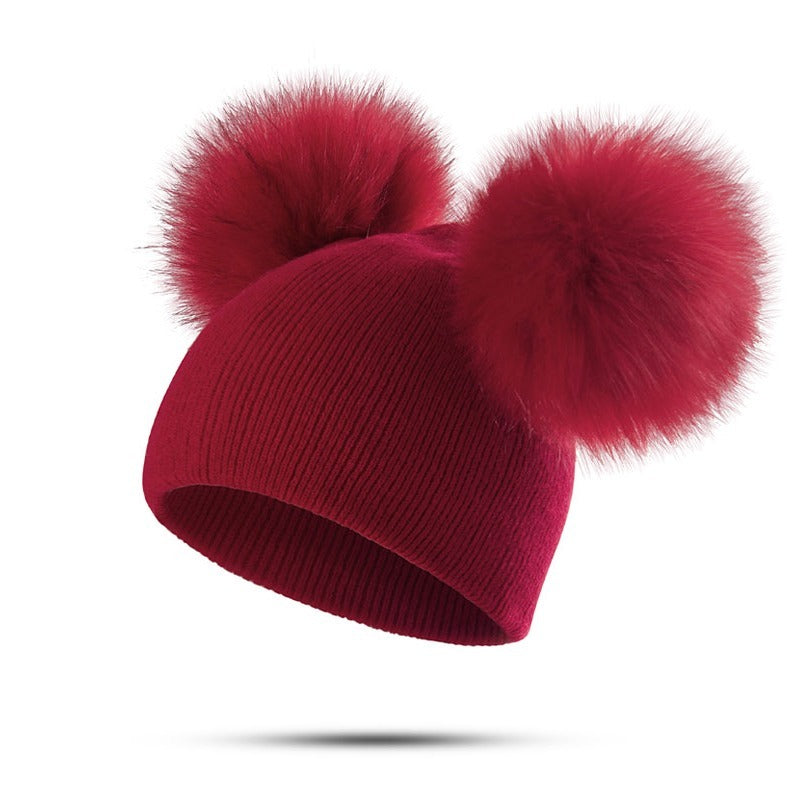 1-3 Years Old Kids' Warm Knitted Beanie Hat with Pompoms Fur Ball, Soft and Cozy for Boys and Girls