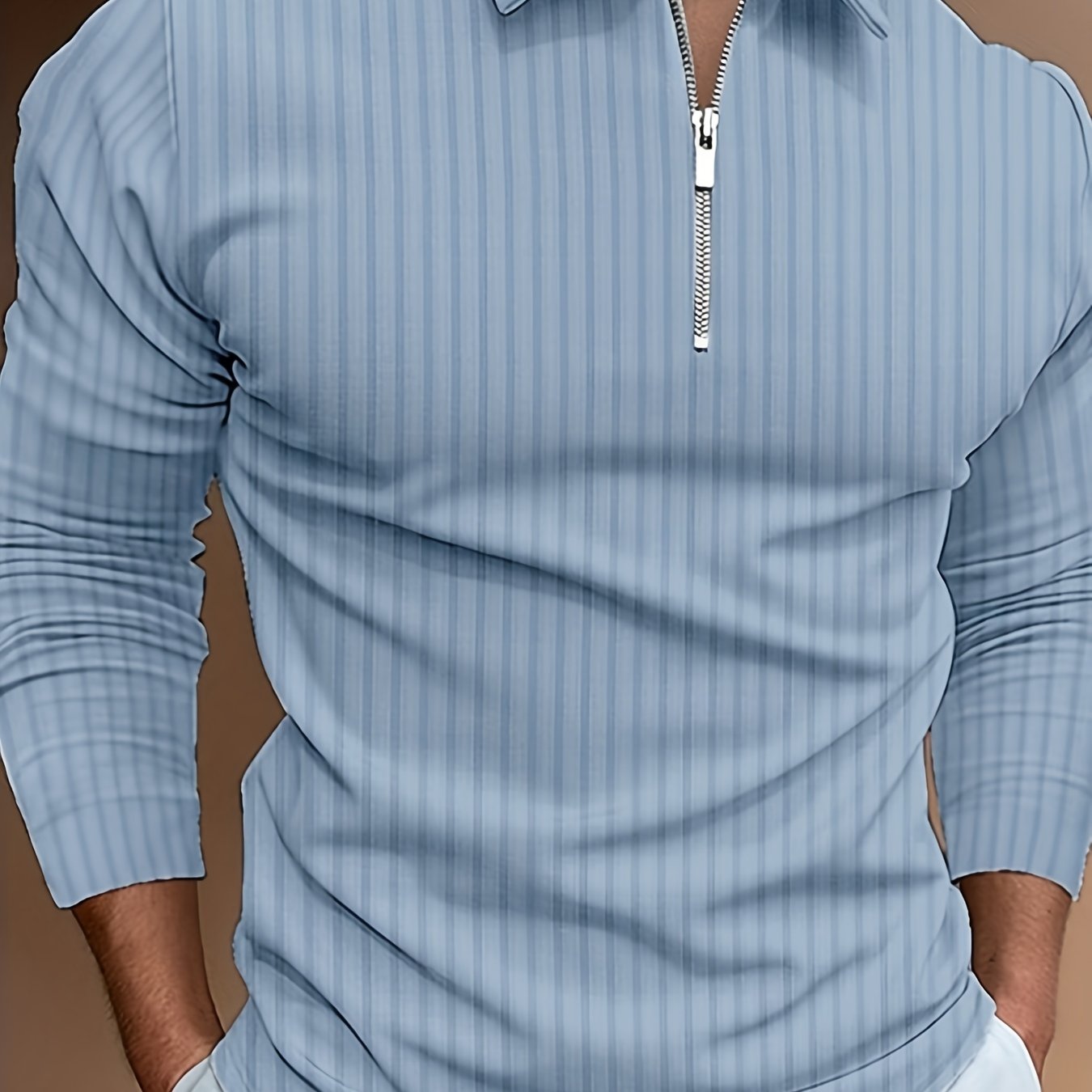 Vertical Stripe Men's Casual Long Sleeve Zipper Shirts, Lapel Collar Tops Pullovers, Men's Clothing For Spring Autumn
