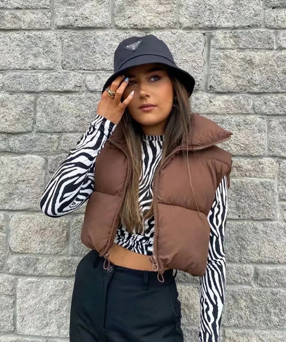 Lightweight Zip Up Vest Coat, Solid Sleeveless Thermal Vest Coat For Fall & Winter, Women's Clothing