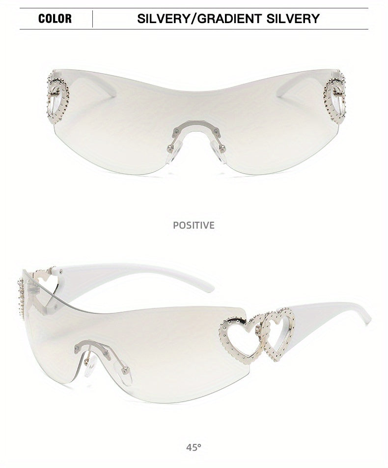 Y2K Wrap Around Fashion Sunglasses For Women Men One-piece Gradient Lens Glasses Heart Design Hollow Temple Eyewear sunglasses