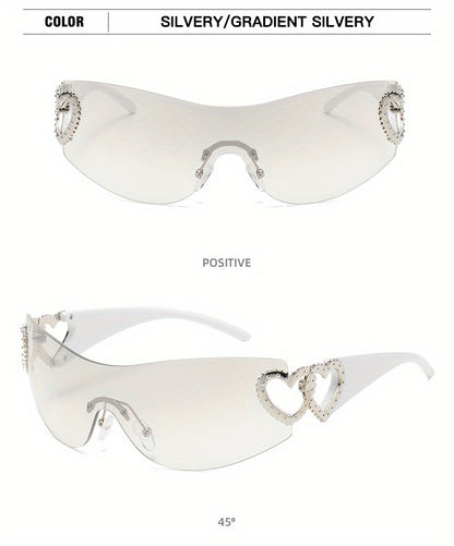 Y2K Wrap Around Fashion Sunglasses For Women Men One-piece Gradient Lens Glasses Heart Design Hollow Temple Eyewear sunglasses