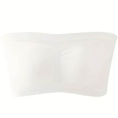 Plus Size Removable Padding Bandeau Bra, Women's Plus Non Underwire Double Layer Anti-glare Bra