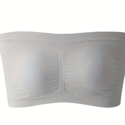 Plus Size Removable Padding Bandeau Bra, Women's Plus Non Underwire Double Layer Anti-glare Bra