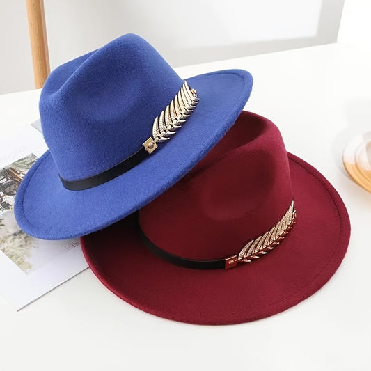Retro Tweed Bowler Hat with HMetal Wheat & Belt Accessories - A Stylish Minimalistic Jazz Hat with a Large Brim