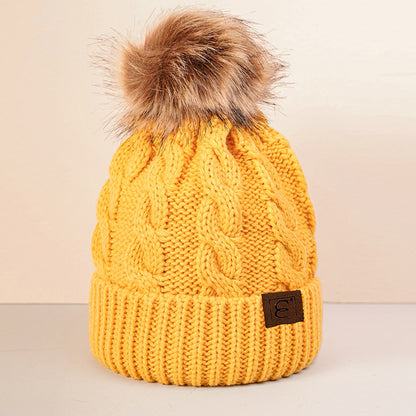 Winter Oversized Solid Color Cable Knitted Pom Pom Beanie Hat, Valentine's Gifts For Her