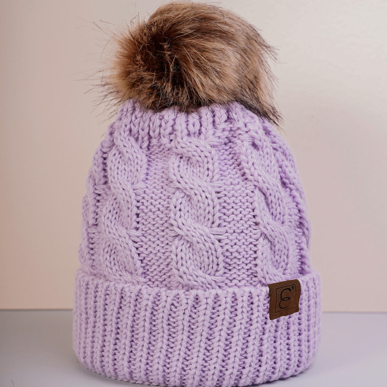Winter Oversized Solid Color Cable Knitted Pom Pom Beanie Hat, Valentine's Gifts For Her