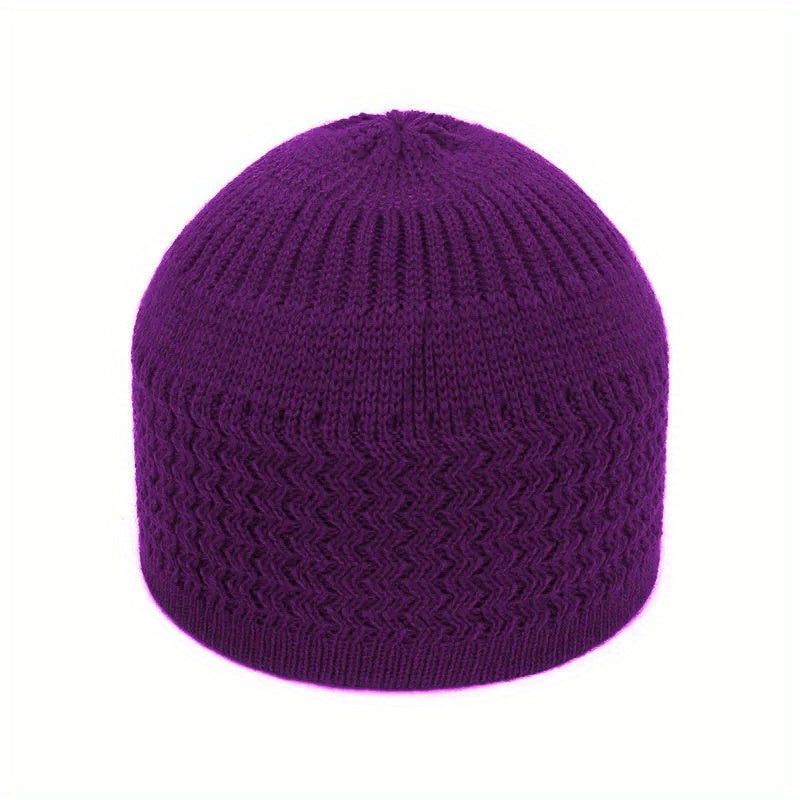 European And American Spring And Autumn Knitted Hat, Unisex Wavy Jacquard Unisex Dome Warm Beanie Cap, Muslim Pullover Knitted Hat, Ideal Choice For Gifts