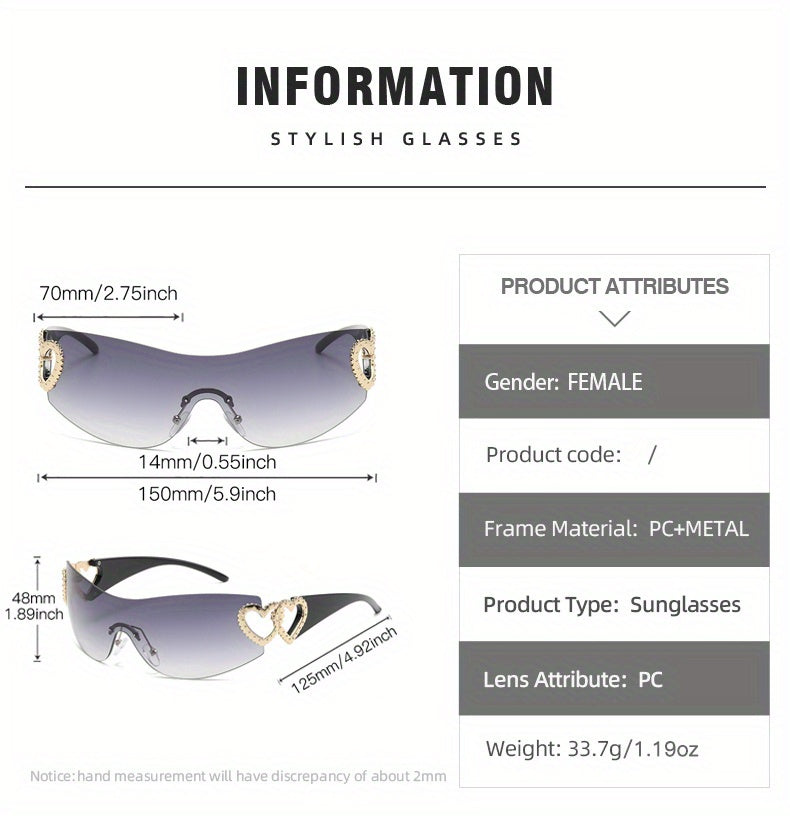 Y2K Wrap Around Fashion Sunglasses For Women Men One-piece Gradient Lens Glasses Heart Design Hollow Temple Eyewear sunglasses