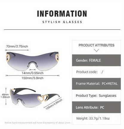 Y2K Wrap Around Fashion Sunglasses For Women Men One-piece Gradient Lens Glasses Heart Design Hollow Temple Eyewear sunglasses