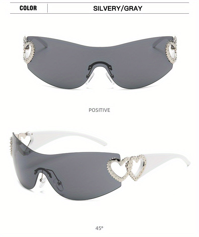 Y2K Wrap Around Fashion Sunglasses For Women Men One-piece Gradient Lens Glasses Heart Design Hollow Temple Eyewear sunglasses