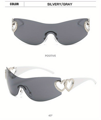 Y2K Wrap Around Fashion Sunglasses For Women Men One-piece Gradient Lens Glasses Heart Design Hollow Temple Eyewear sunglasses