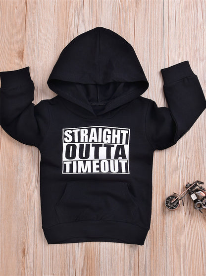 Children's STRAIGHT OUTTA TIMEOUT Letter Print Hooded Sweatshirt With Pocket, Kids Cotton Active Hoodies