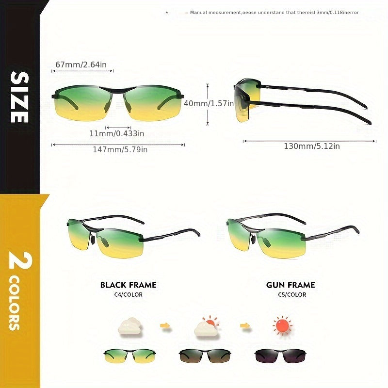 UV400 Dual-Vision Photochromic Polarized Sunglasses: Day & Night Protection for Men & Women