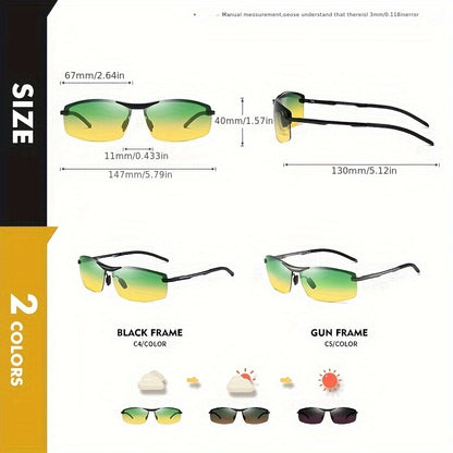 UV400 Dual-Vision Photochromic Polarized Sunglasses: Day & Night Protection for Men & Women