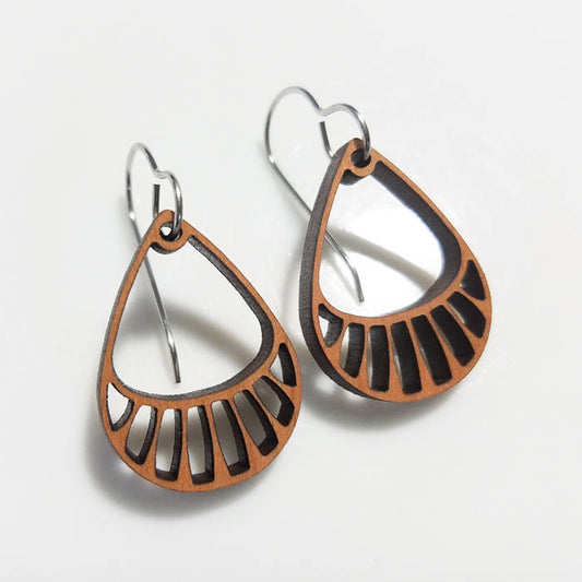 Tear Drop Earrings in cherry wood